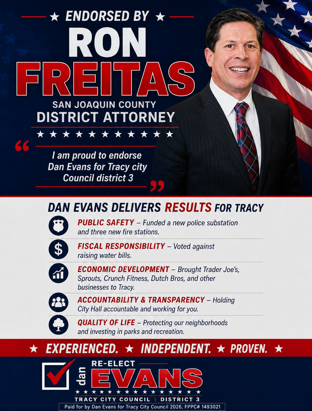 Ron Freitas, San Joaquin County District Attorney, endorsement of Dan Evans